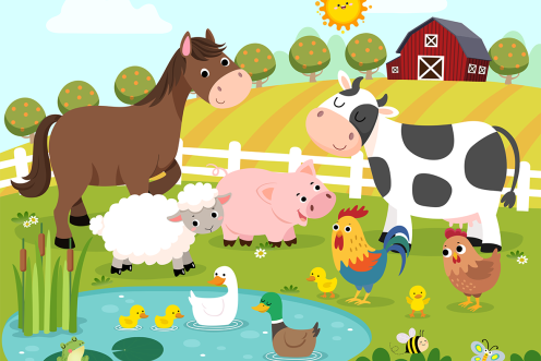 Zeichnung Tiere auf dem Bauernhof.