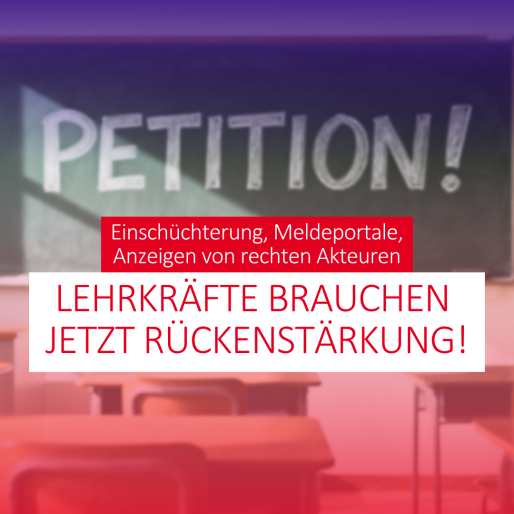 Text auf dem Visual: PETITION! Lehrkräfte brauchen jetzt Rückenstärkung!