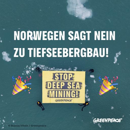 Banner-Protest in der Arktis gegen Norwegens Tiefseebergbau-Pläne.
