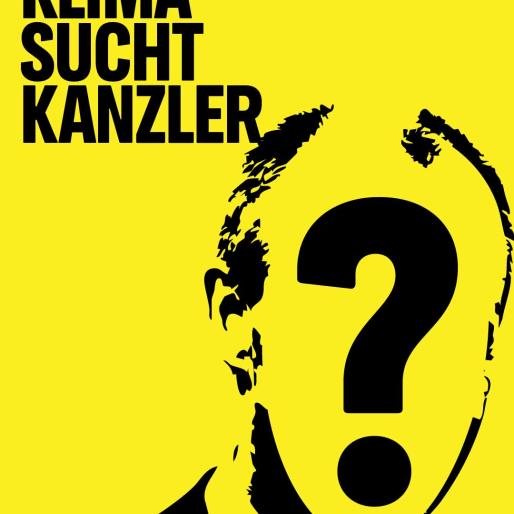 Klima sucht Kanzler text auf gelben Grund