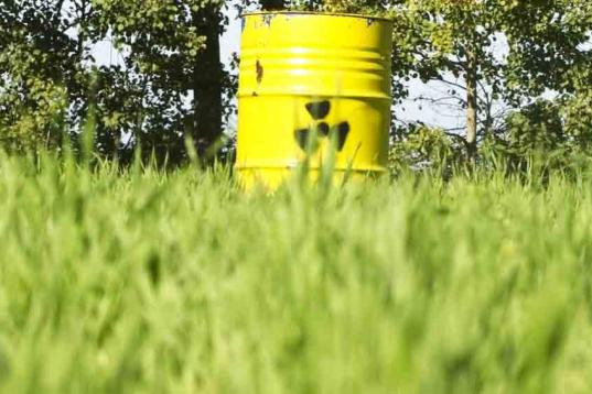 Ein Atomfass steht auf einer Wiese