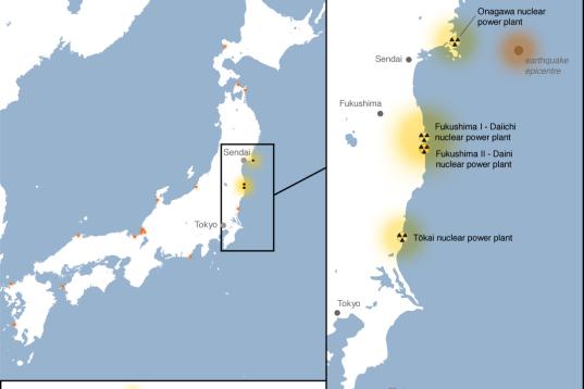 Karte der beschädigten japanischen Kernkraftwerke