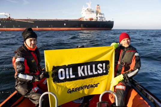 Protest at the Eventin Oil Tanker