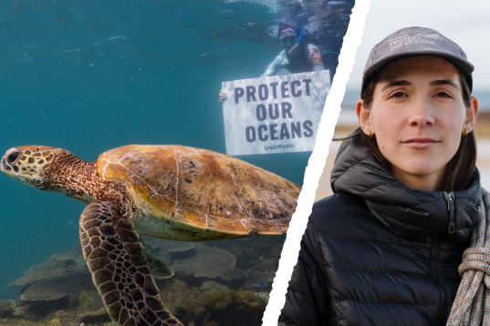 Aktivistin Silja und ein Bild mit Schildkröte
