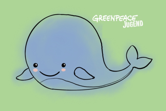 Ein gemalter Wal mit Greenpeace Jugend Logo