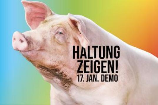 Grafik mit Schwein, Text: Haltung zeigen. Demo 17. Januar, Berlin