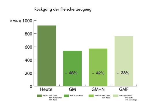Grünlandstudie, Grafik: Rückgang der Fleischerzeugung