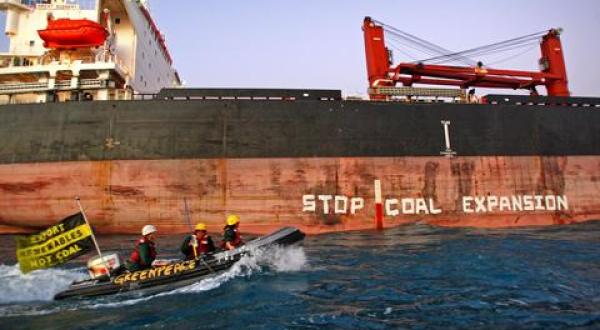 Coal ship painting action Australia