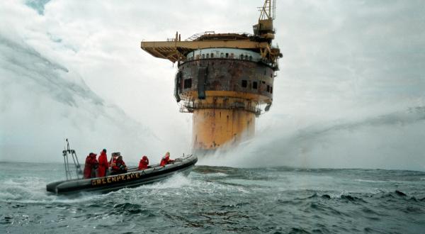 Action at Brent Spar Oil Rig in the North Sea