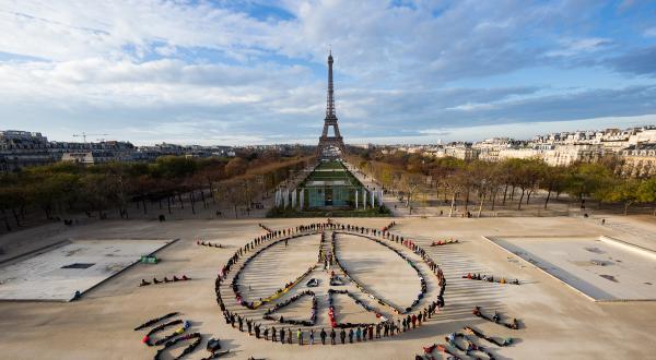 Eiffel Tower Human Aerial Art in Paris
