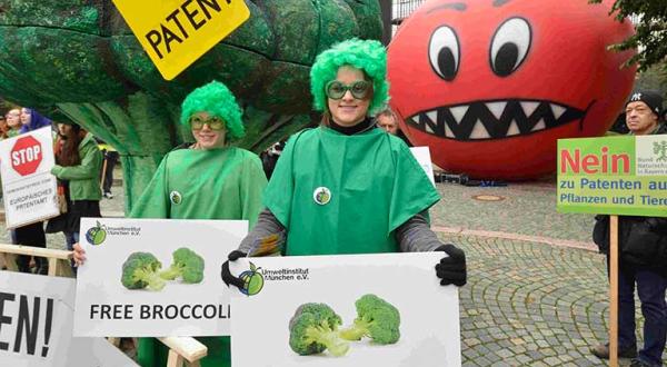 Umweltschützer und Landwirte protestieren vor dem Europäischen Patentamt (EPA) in München gegen Patente auf Pflanzen und Tiere, 27.10.2014