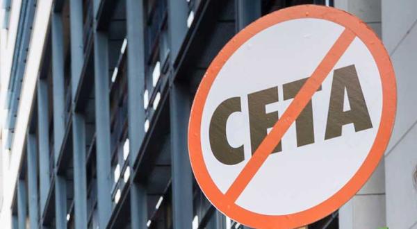 Durchgestrichener CETA-Schriftzug auf einem Schild