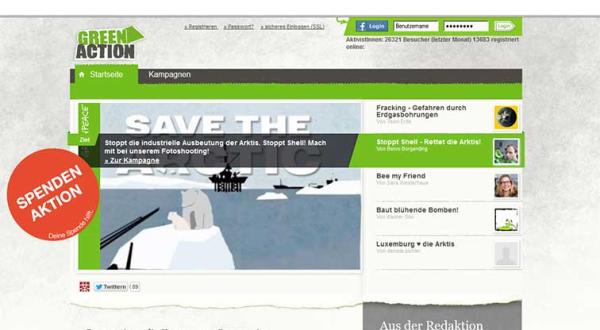 Screenshot der Einstiegsseite zur Umwelt-Community GreenAction (August 2013)