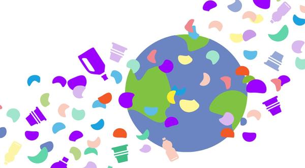 Grafik: Erde umgeben von Plastikmüll