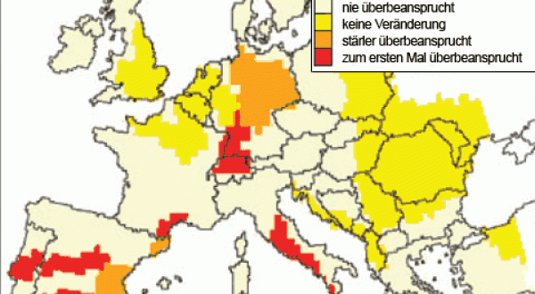 Beanspruchung der europäischen Wasserreserven im Jahr 2080