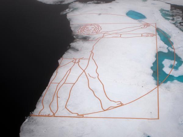 Da Vinci's Vitruvian Man on Arctic Sea Ice