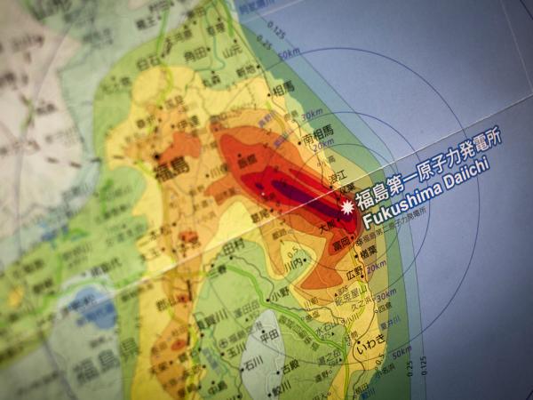 Landkarte von Fukushima zeigt die radioaktive Verseuchung