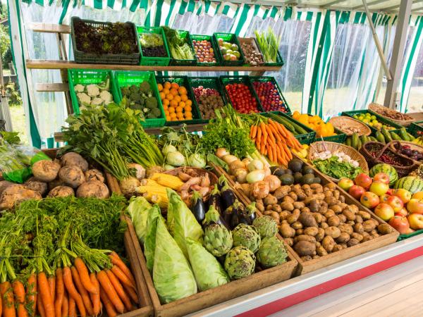 Obst und Gemüse in einem Verkaufsstand 
