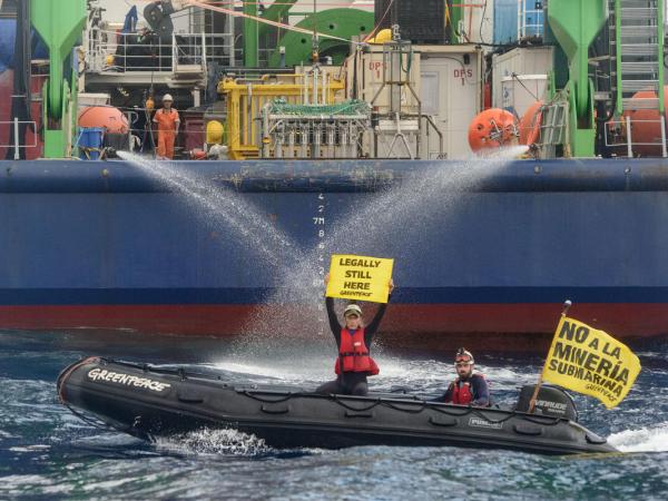 Greenpeace blocking a deep-sea mining ship in the at-risk Pacific region