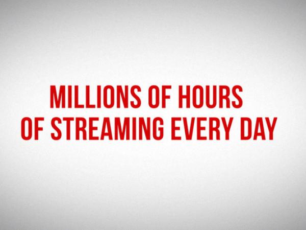 Text-Bild (englisch) "Millions of hours of streaming every day". Übersetzt bedeutet das: Jeden Tag werden Millionen Stunden gestreamt