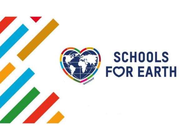 Schools for Earth Logo (Erde in Herzform) und Schriftzug 
