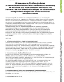 Greenpeace-Stellungnahme zum Referentenentwurf Anti-SLAPP-Richtlinie