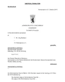 Unofficial translation ot the Judgement of the administrative court berlin 2019, 31th october