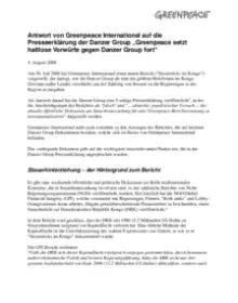 Antwort von Greenpeace International auf die Presseerklärung der Danzer Group